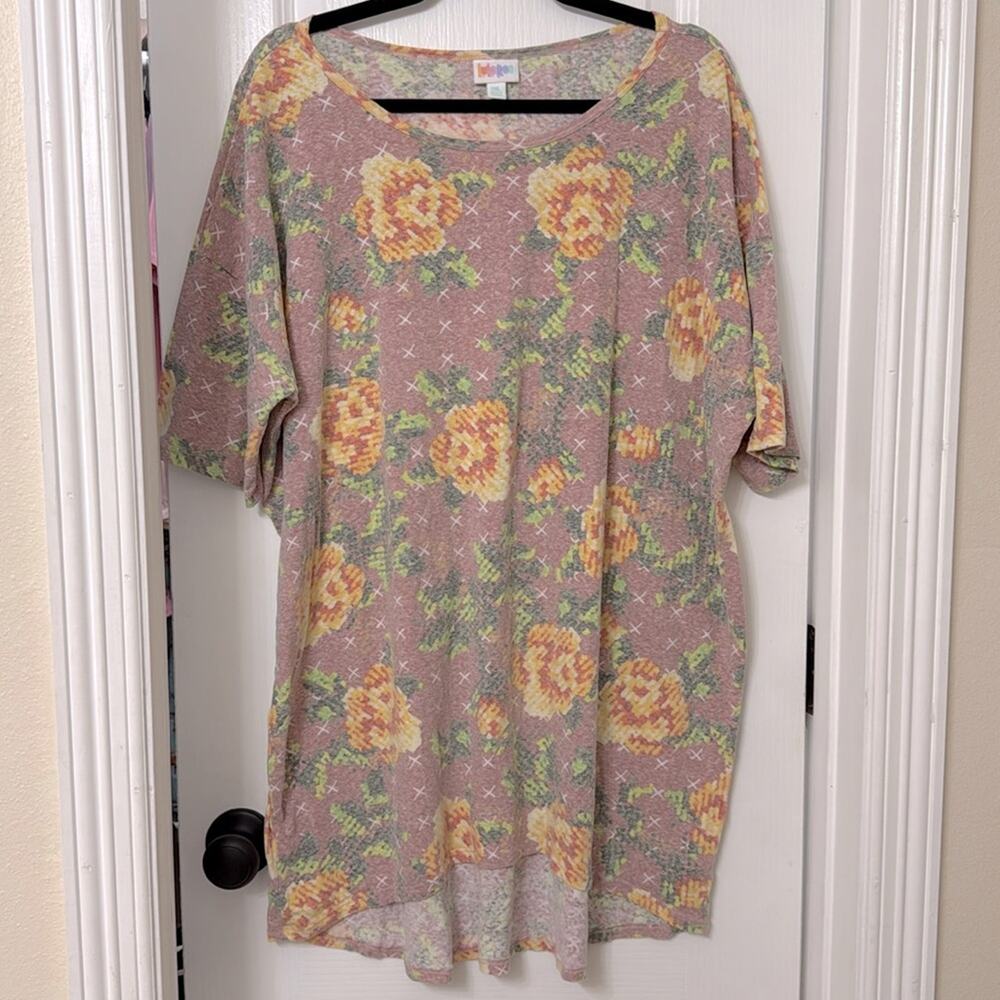 LuLaRoe Womens pink and yellow rose  tunic Irma size 2xl